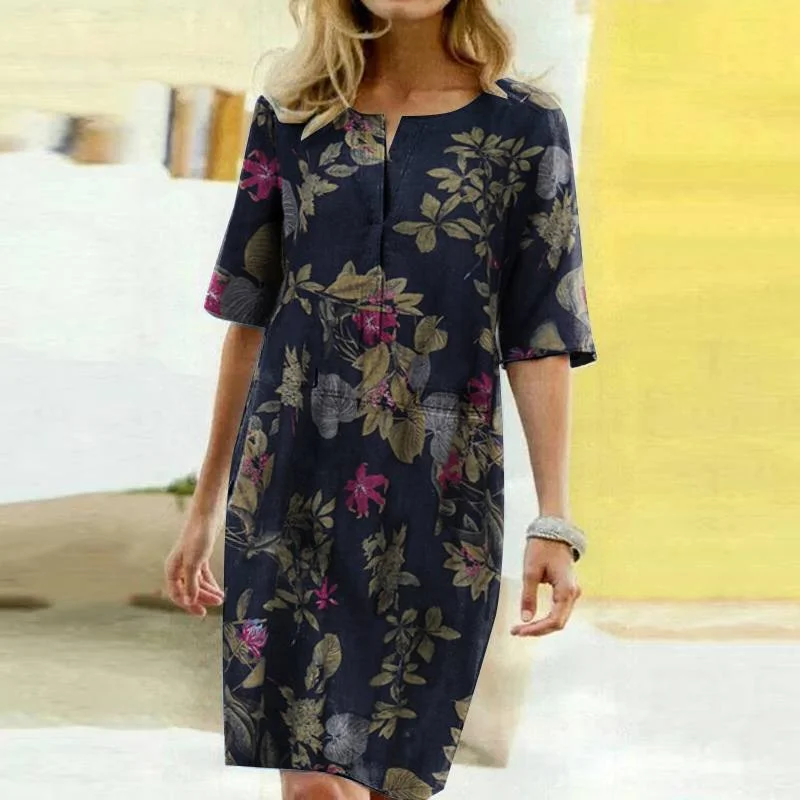 2022 Summer Floral Printed Bohemian Sundress ZANZEA Vintage Cotton Linen Party Short Dress Women Casual Short Sleeve Vestidos 7