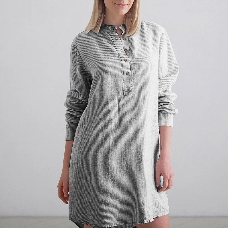 Women V Neck Long Sleeve Striped Elegant Loose Casual Dress