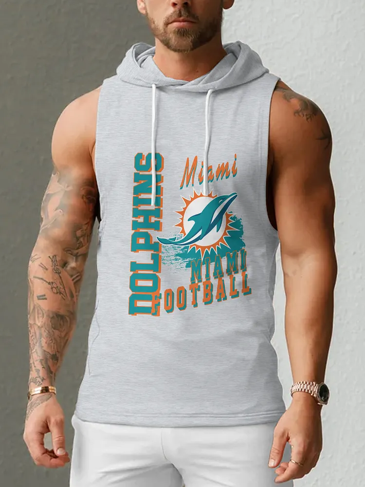 Miami Dolphins Men's  Casual Comfy Sleeveless Hooded Tank Top