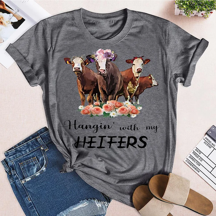 ANB - Hanging With My Heifers cow Retro Tee-04899