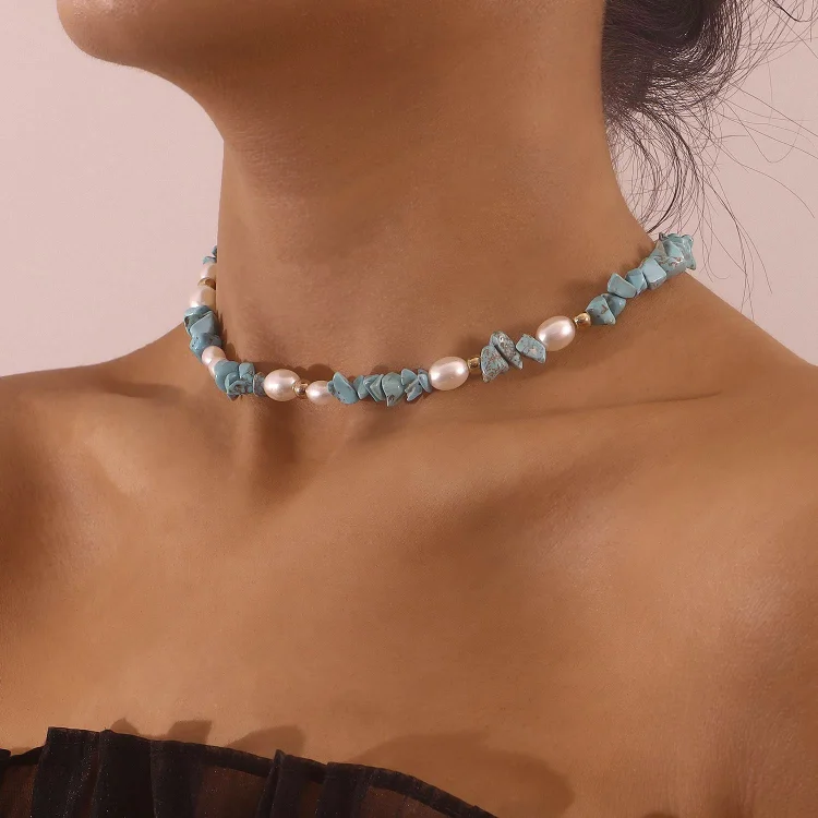 Olivenorma Bohemian Pearl Natural Irregular Stone Necklace