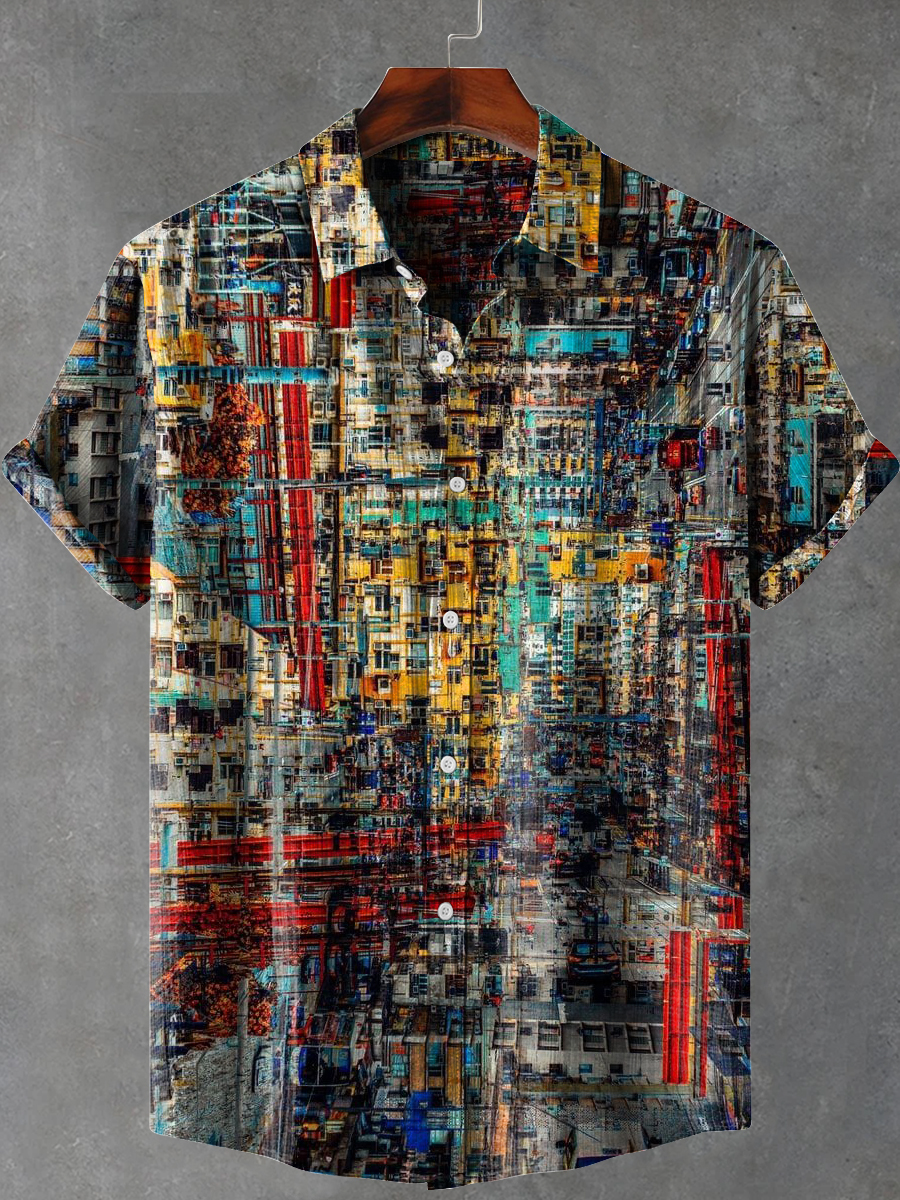 City Upside Down Art Print Casual 100% Cotton Shirt
