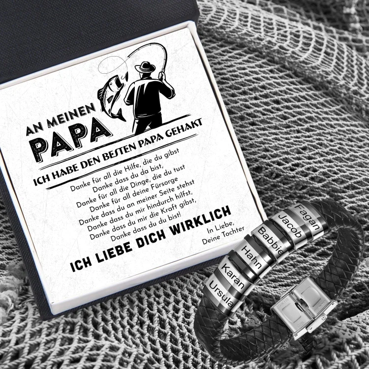 Herren Personalisiertes 6 Namen Armband aus geflochtenem Leder-An Meinen Papa- Geschenk mit Nachrichtenkarte