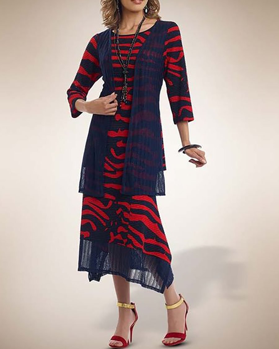 Ladies Elegant Versatile Casual Contrast Print Dress