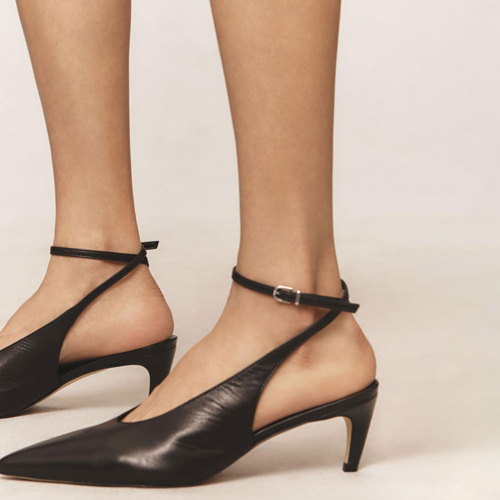 Elegant Black Pointed Toe Kitten Heel Buckle Ankle Strap Pumps Shoes Nicepairs