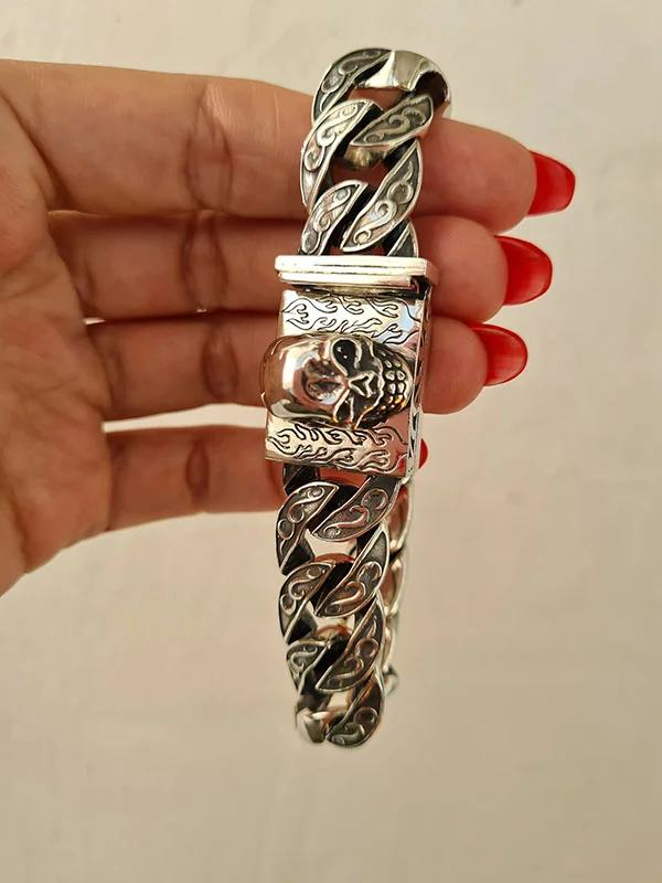 Handmade 925 Sterling Silver Punk Skull Silver Bracelets