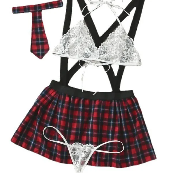 Churchf Hot Lingerie Sexy Uniform Seduction Elastic Cross Shoulder Strap Student Suit