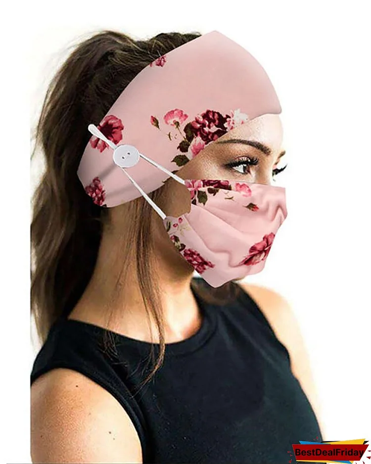 Button Wide Headband Elastic Facemask Holder With Mouth Mask P7528952589