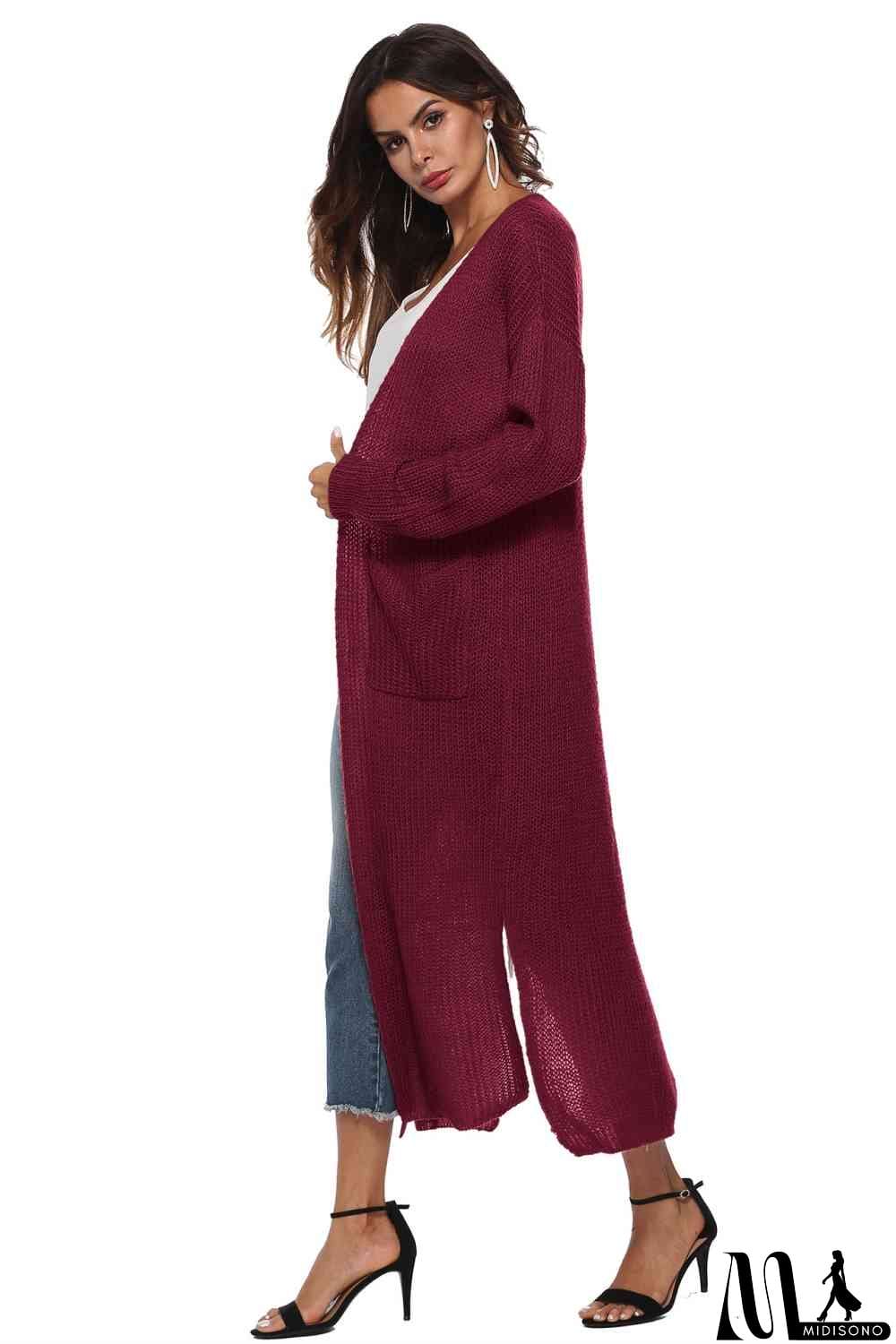 MidiSono - Long Sleeve Open Front Buttoned Cardigan