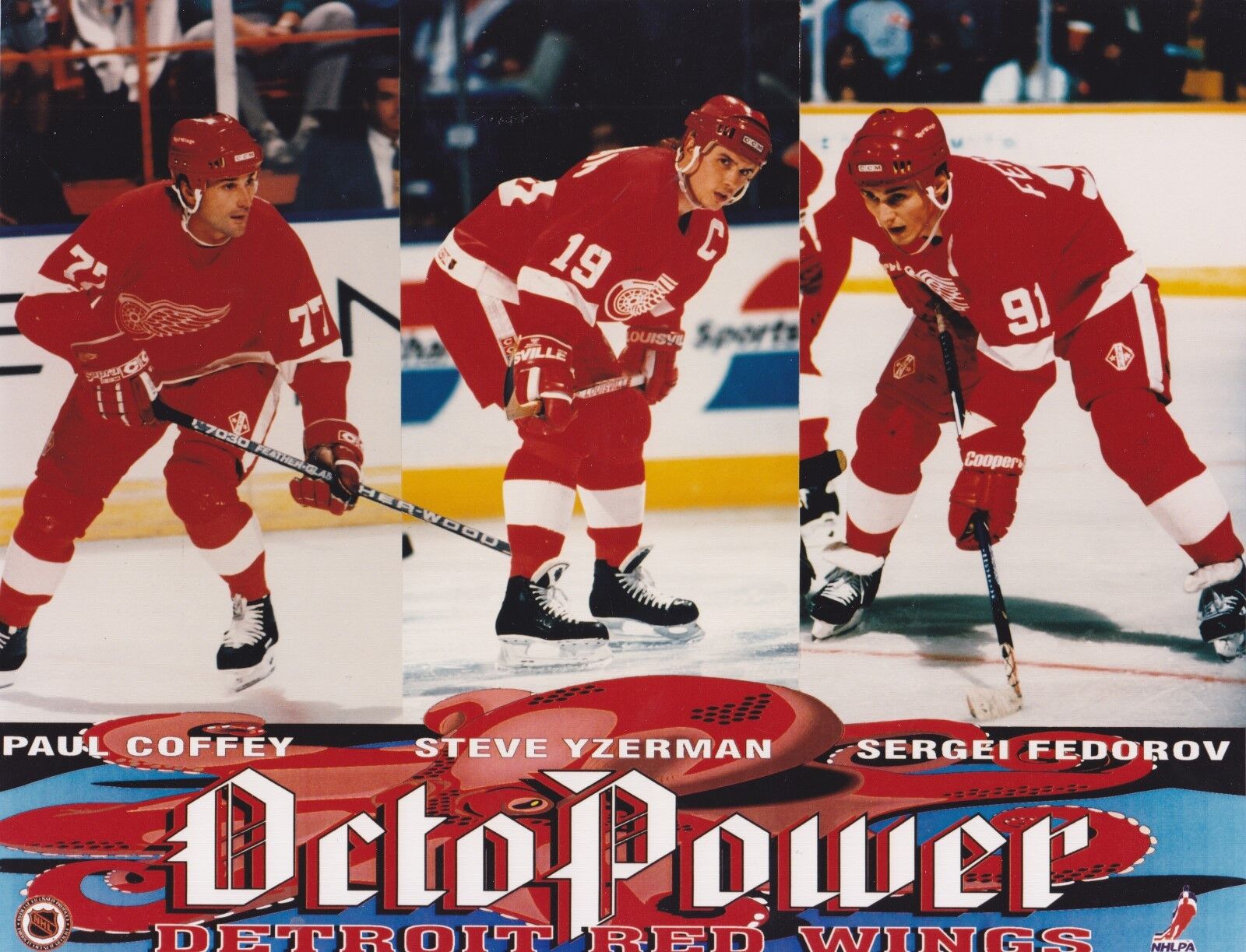 OctoPower 8x10 Steve Yzerman,Paul Coffey,Sergei Fedorov Red Wings color Photo Poster painting