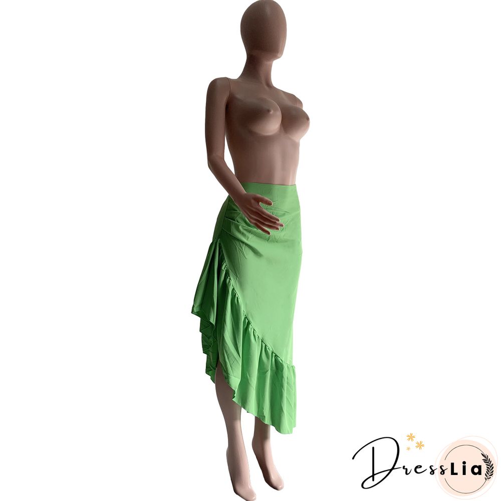 High Waist Asymmetrical Slit Ruffle Hem Skirts