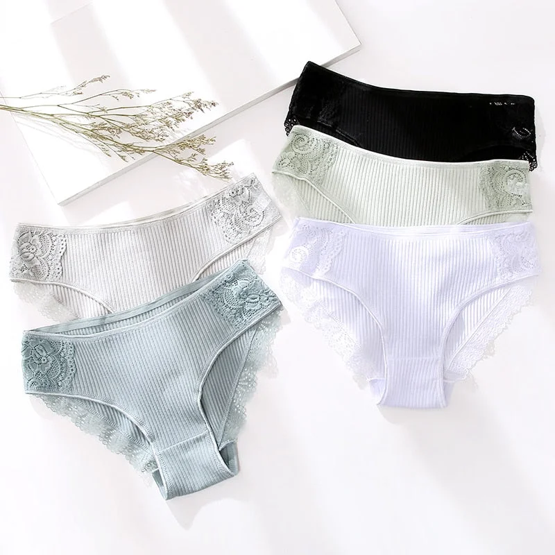 FINETOO 3PCS/Set M-XXL Cotton Underwear Women's Panties Comfort Underpants Floral Lace Briefs For Woman Sexy Low-Rise Intimates