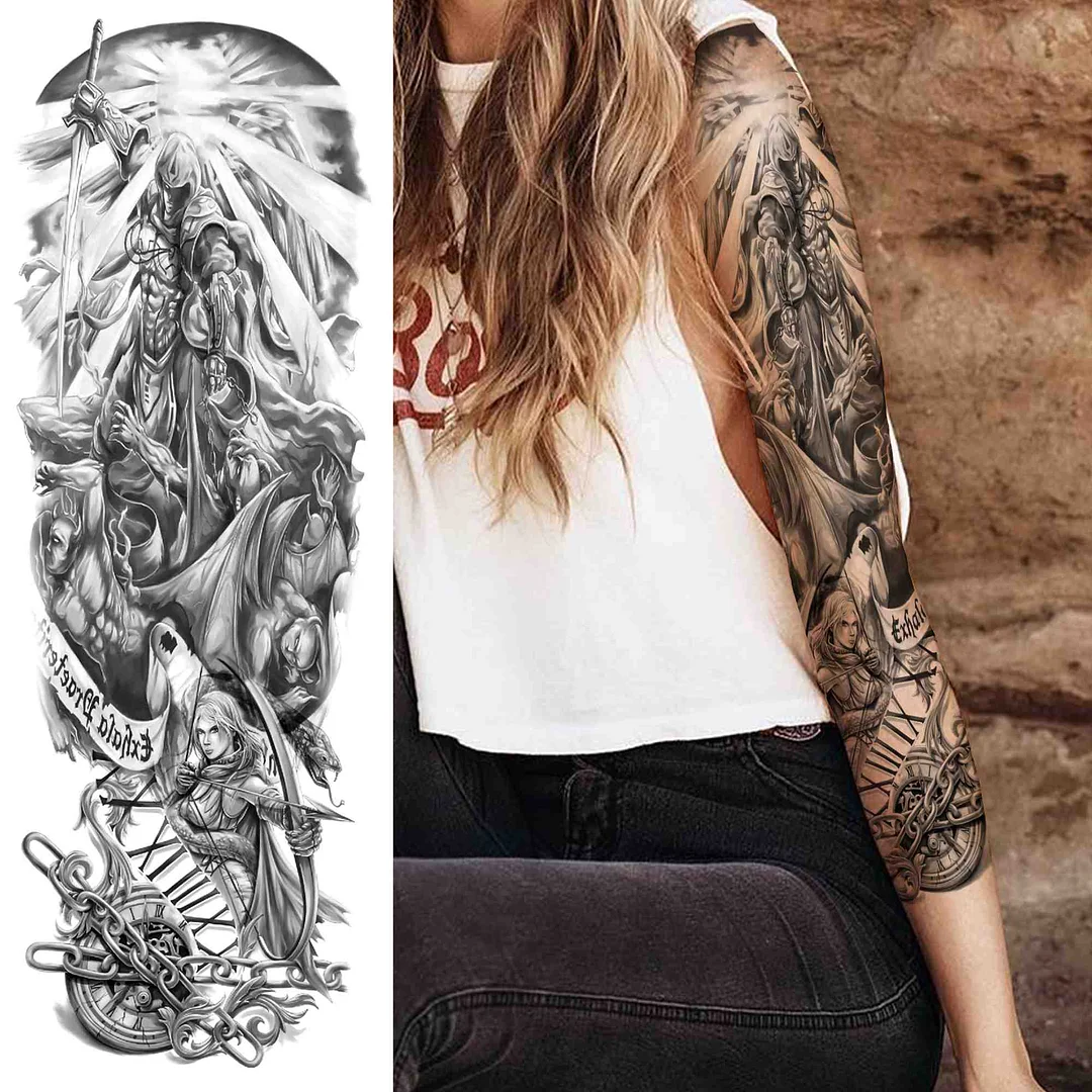 Tribal Maori Temporary Tattoo Sleeve For Men Women Adult Wolf Lion Tattoos Sticker Black Large Turtle Tiki Fake Tatoos Supplies 530-1
