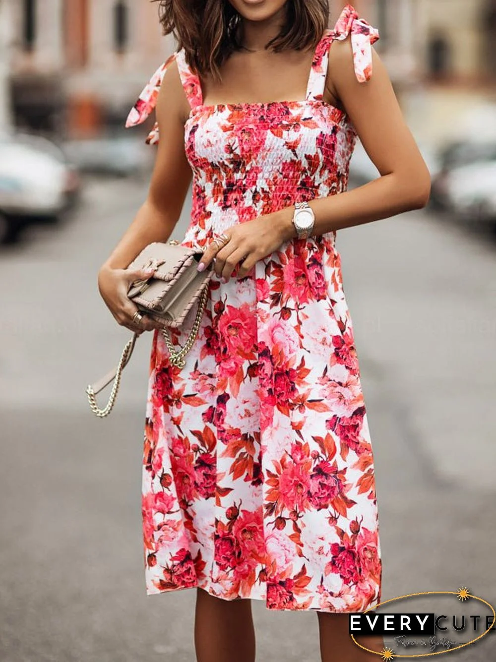 Women'S Dresses Printed Sling Sleeveless Midi Dress