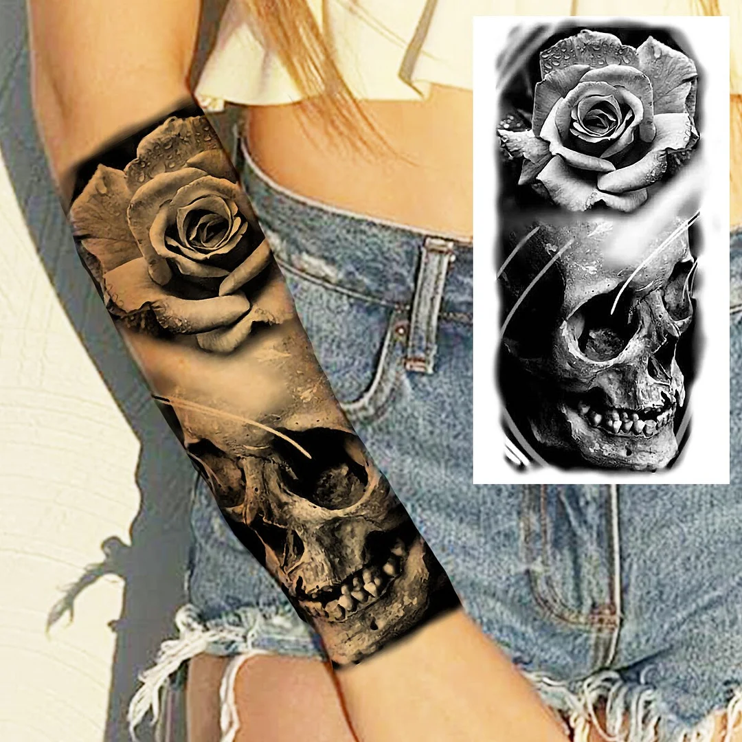 Sdrawing Praying Cross Temporary Tattoos For Men Adults Realistic Wolf Tiger Compass Skull Fake Tattoo Sticker Forearm Tatoos Arm