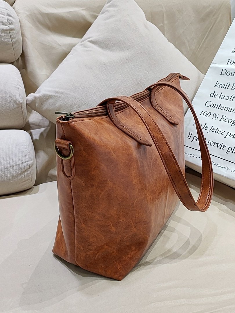 European and American vintage oil wax leather large capacity tote bag