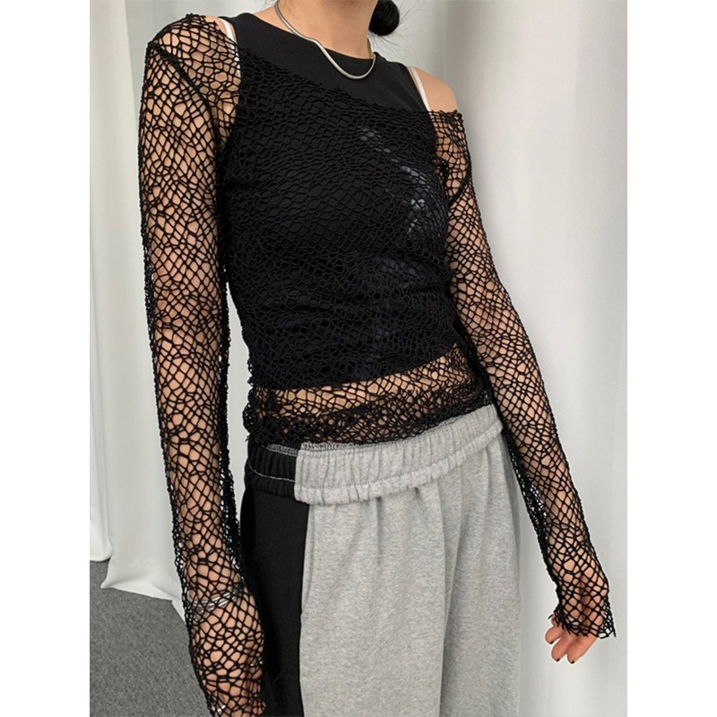 Ootddress Hollow Out Casual Beach Cover up Y2k Top For Women Sexy Off-Shoulder Crochet Holiday Crop top See-Through High Street Top