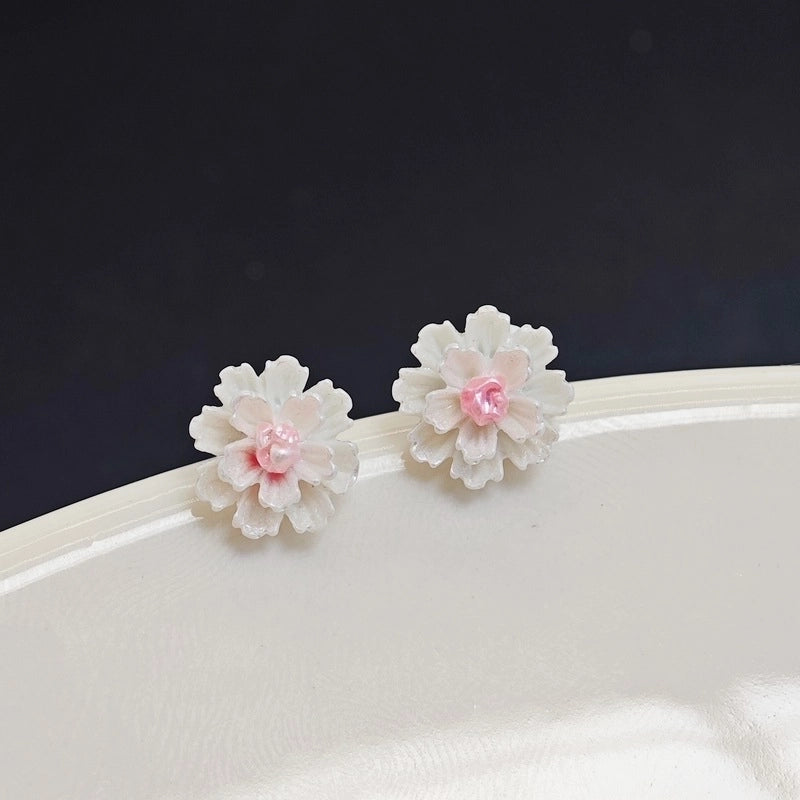 3 Pieces Sweet Heart Shape Rose Flower Inlay Imitation Pearl Alloy Rhinestones Earrings