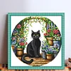 Black Cat In Garden-11CT Stamped Cross Stitch 37*37cm/14.57*14.57in