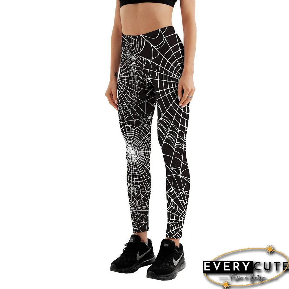Halloween Spider Web Sports Yoga Pants Hight Waist Stretch Trousers Tight Leggings Slim