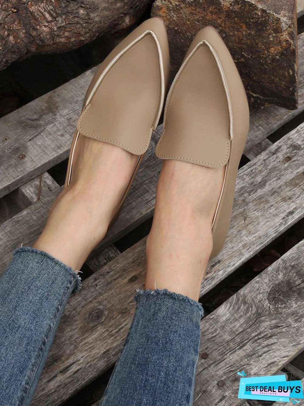 Simple PPlain Color Pointed Toe Flat Loafers