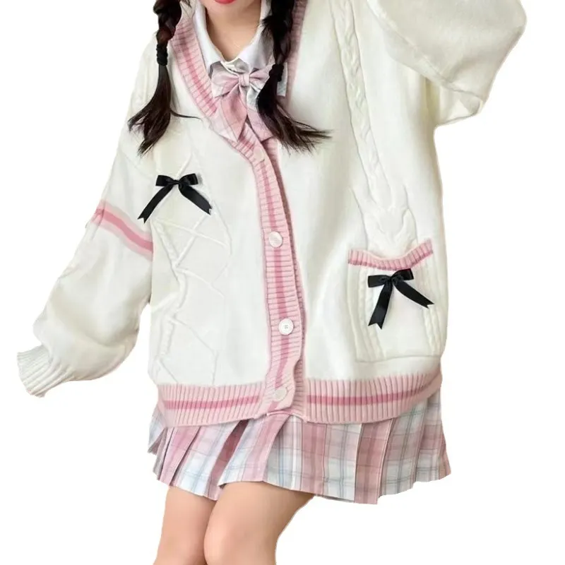 Churchf Churchf Autumn Winter New Style Sweet Small Knit Sweater Cardigan Long Sleeve Loose Match Shirt Soft Younger Sister Coat