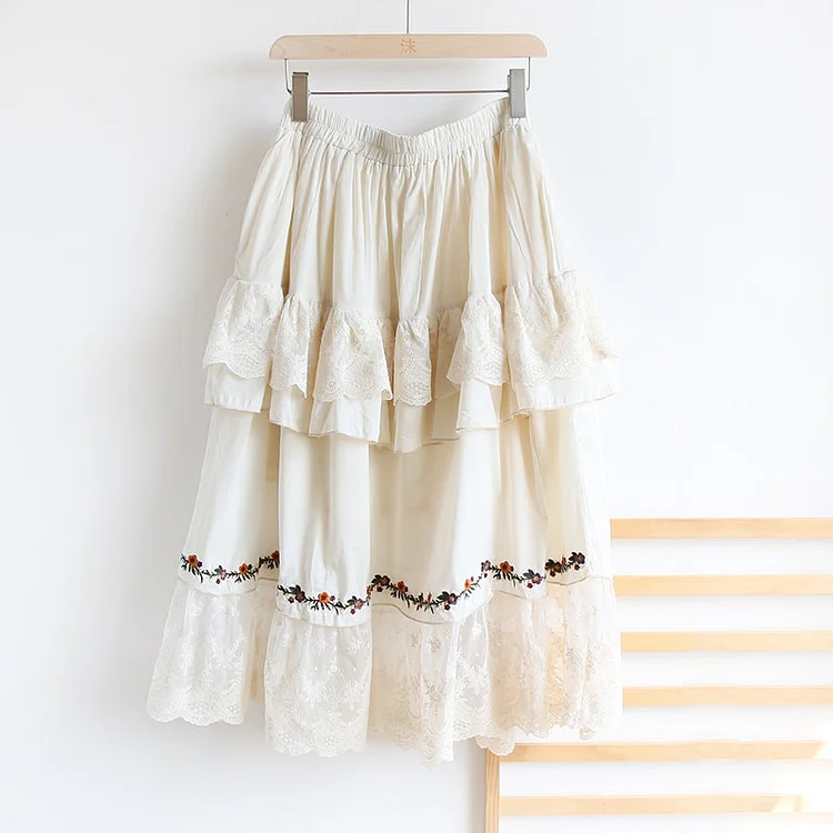 Queenfunky cottagecore style Cute Lace Frill Skirt QueenFunky