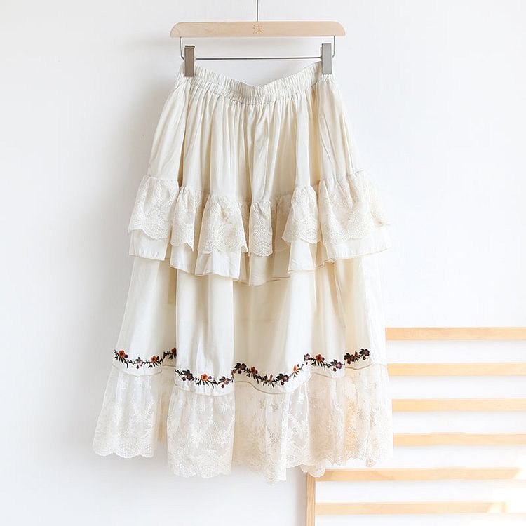Queenfunky cottagecore style Cute Lace Frill Skirt QueenFunky