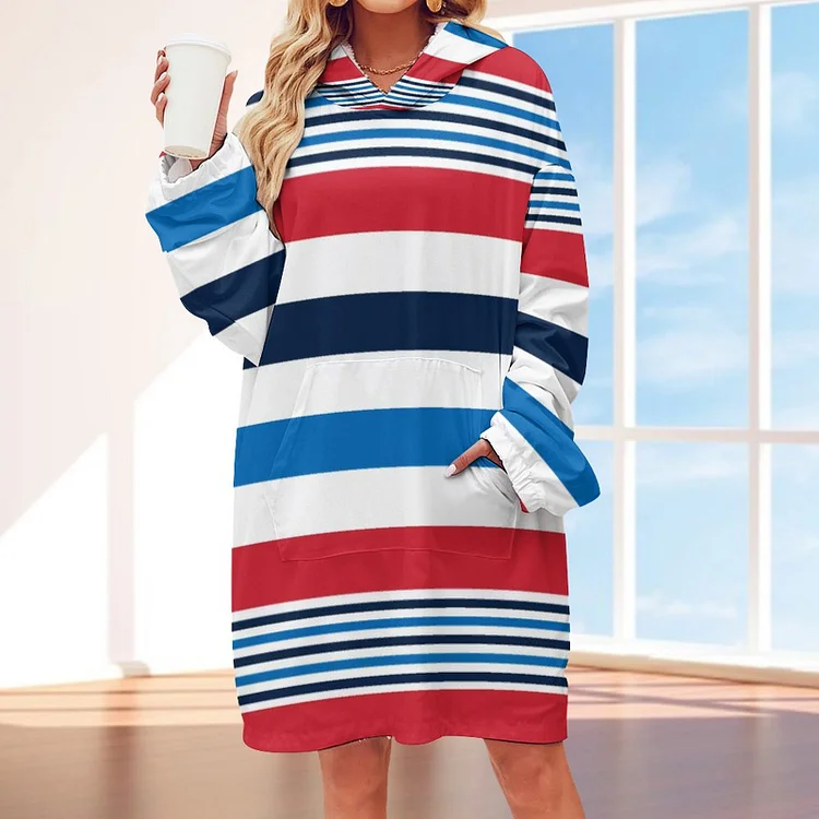 Red Blue White America Stripes Star 4Th Of July National Day Oversized Sherpa Blanket Women Pullovers Wearable Blanket For Adults - Heather Prints Shirts