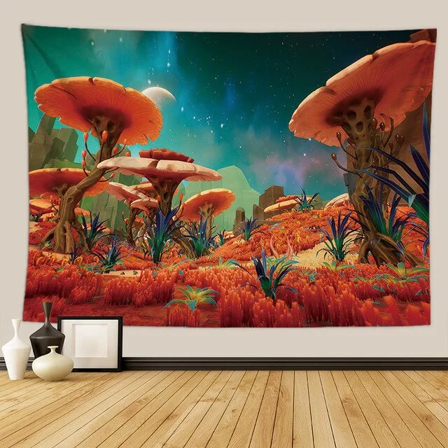 Psychedelic Mushroom Wall Hanging Boho Decor Wall Tapestry  Waves Hippie Wall Hanging Galaxy for Bedroom Living Room Decor 95X73