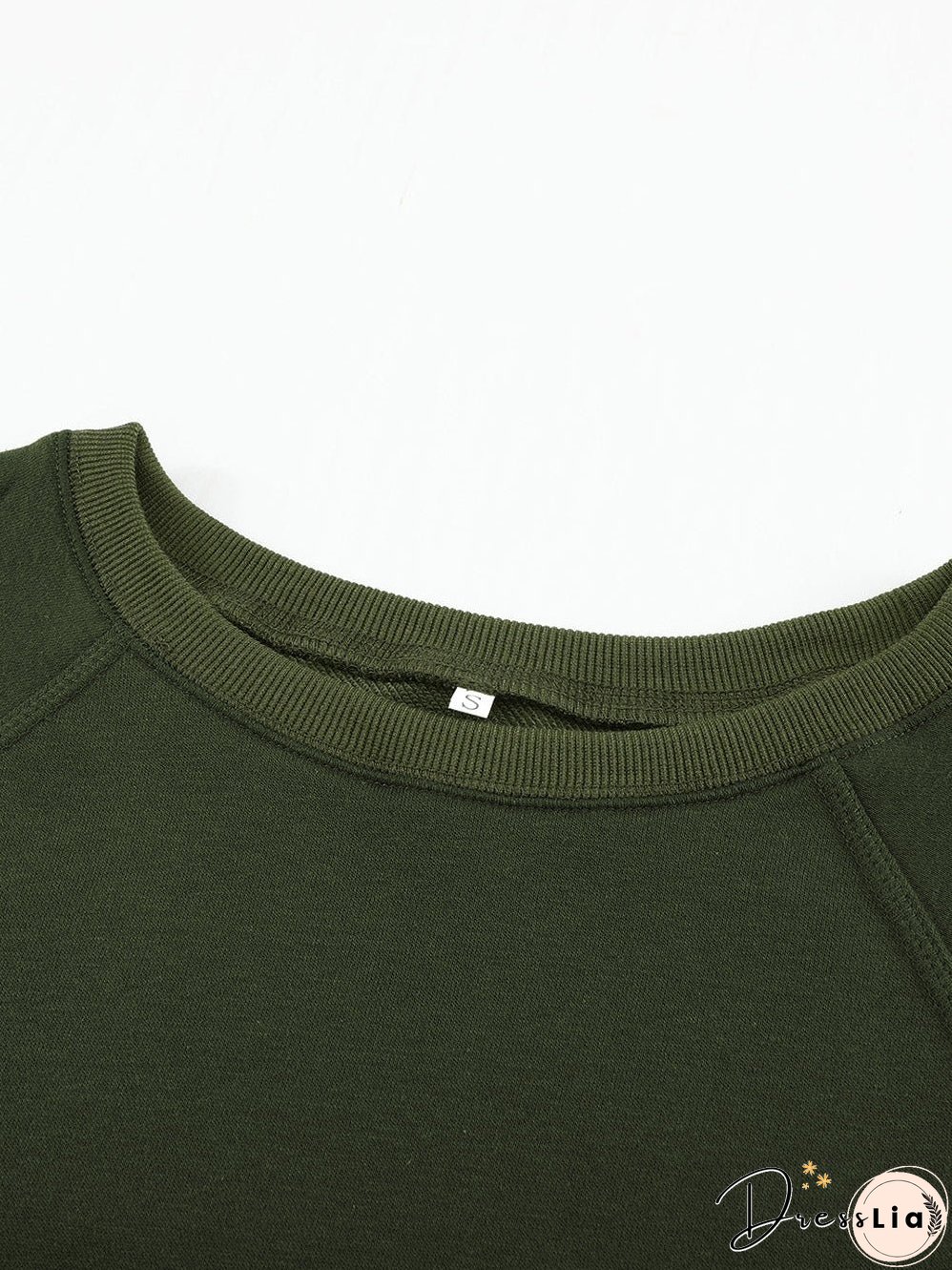 Green Crew Neck Long Sleeve Sweatshirt with Distressed Detail