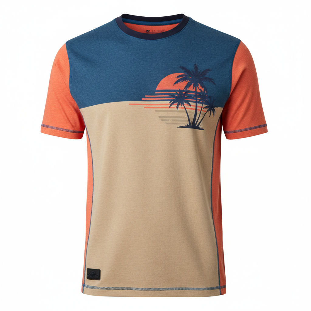 thesupersurf Casual Tropical Print T-Shirt with Color Block Design 
