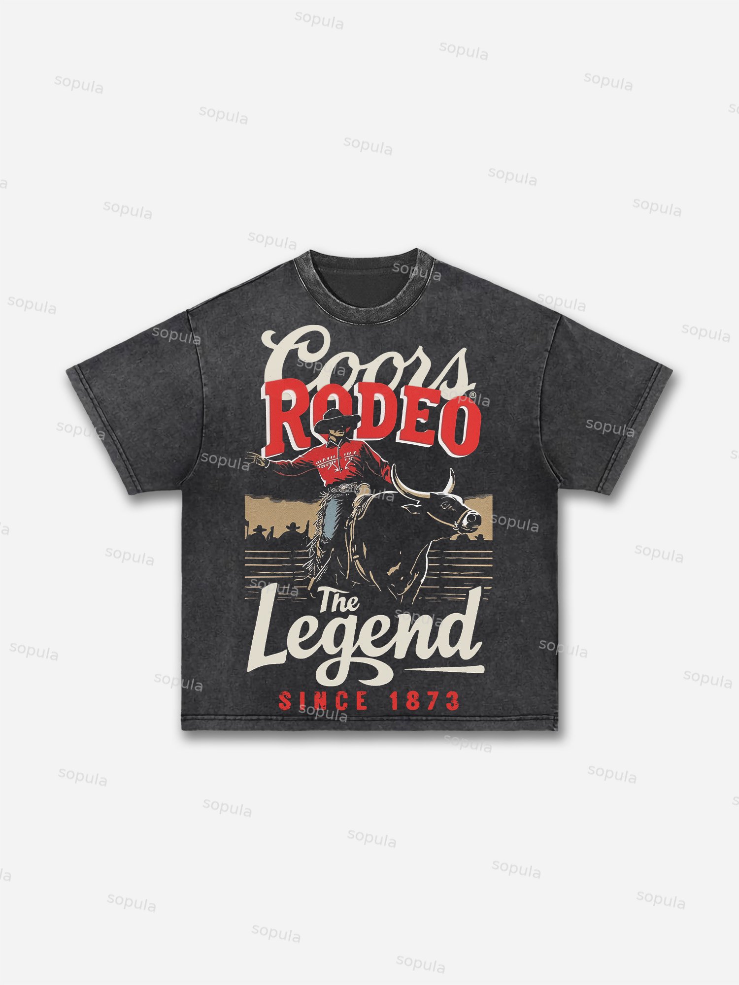 Coors Cowboys Rodeo Classic Graphic Acid Wash T-shirt - Sopula｜Premium Graphic Tees & Graphic Clothing