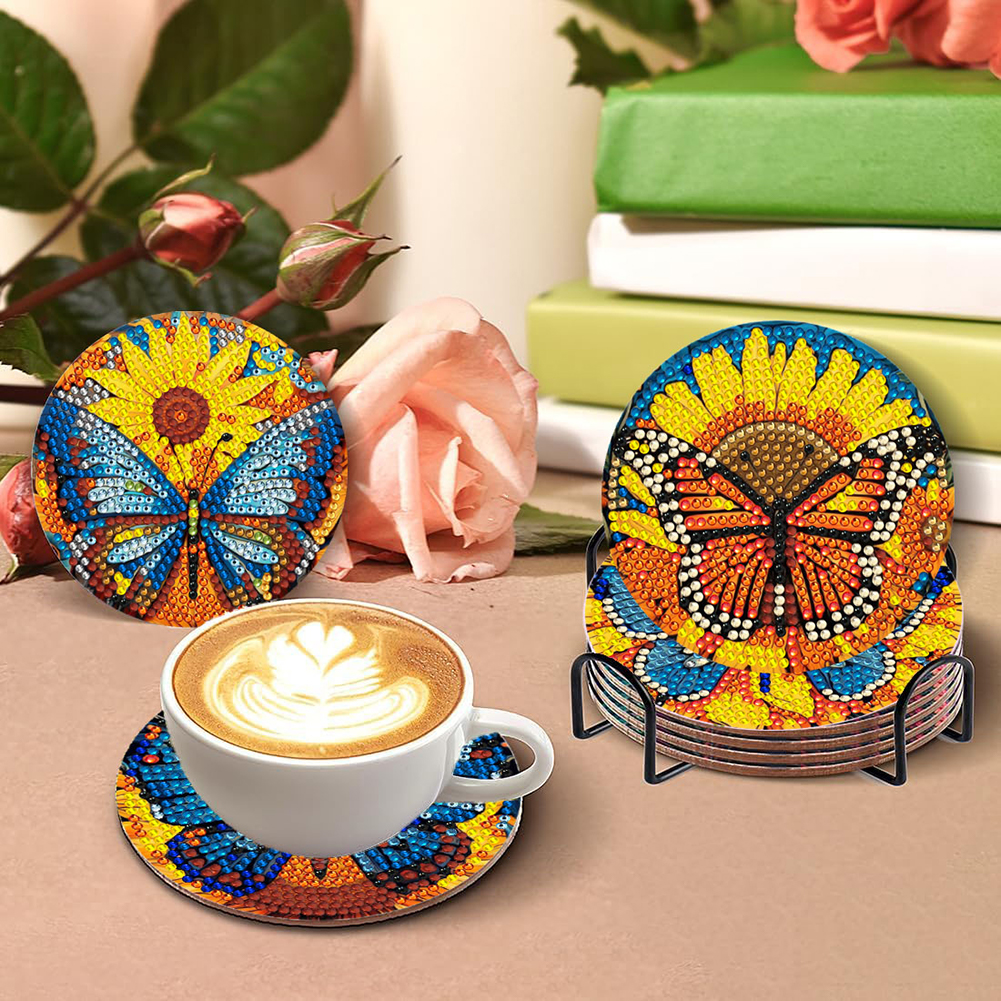 Everydayedeals 8pcs Diamond Painting Wooden Coasters With Stand ...