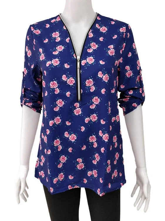 Women Half Sleeve V-neck Solid Color Dress