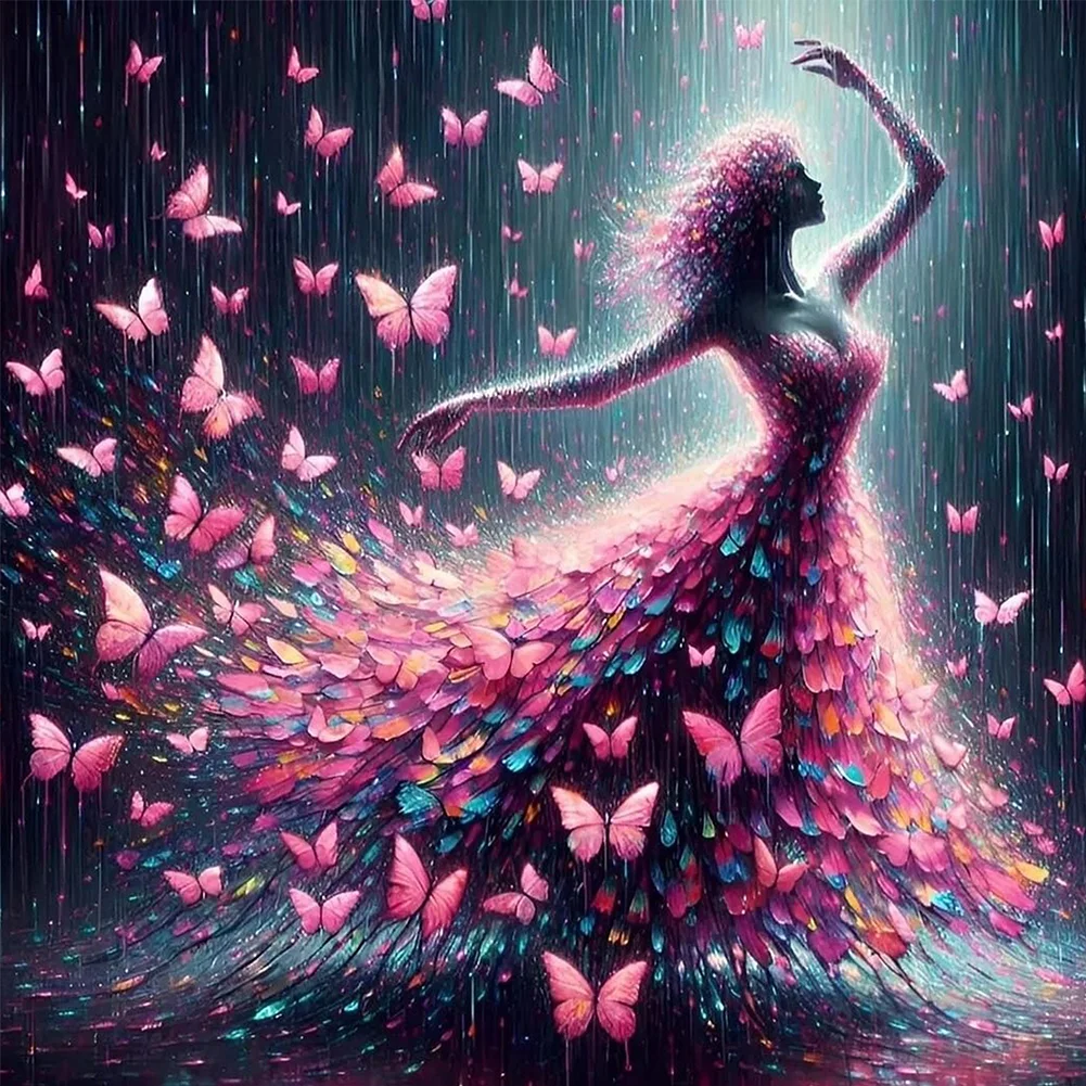 Diamond Painting - Full Square Drill - Pink Butterfly Dance(Canvas|35*35cm)