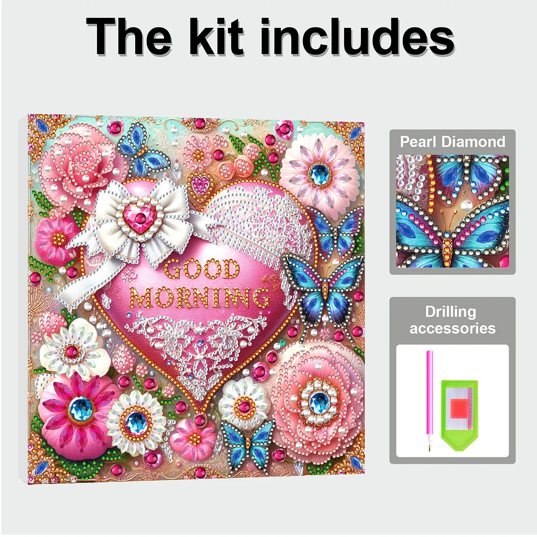Good Morning DIY Special Shape Drill Diamond Art Pearl Painting Kit with Frame 25x25cm Art Craft Pearl Diamond Painting for Adults Beginners Home Decor