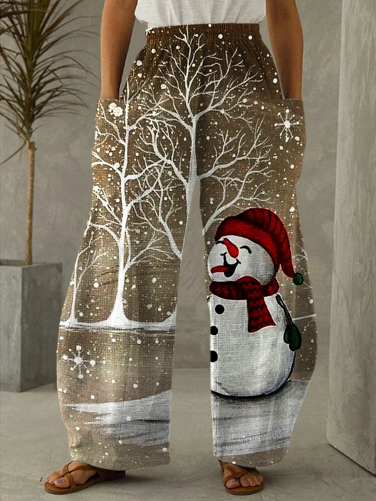 Christmas Snowman Print Pants