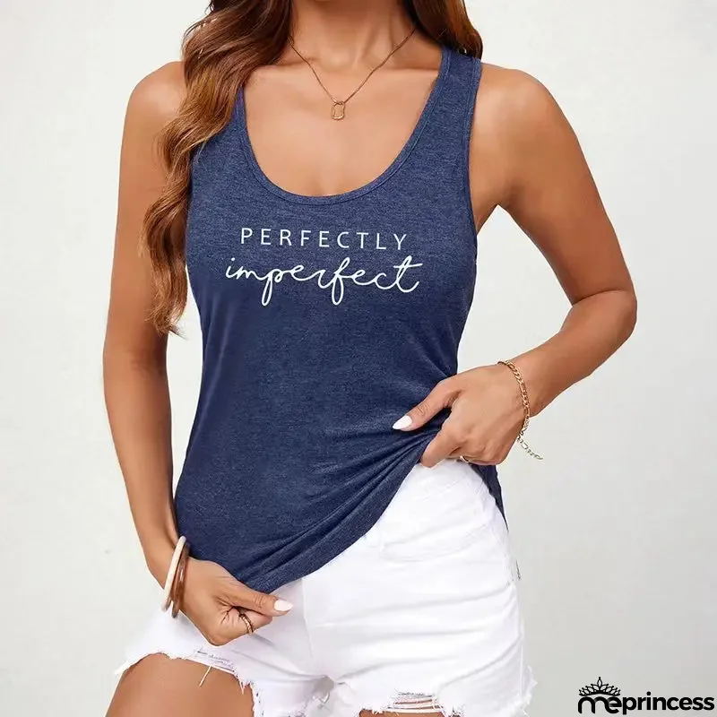 Women's Polyester O-Neck Sleeveless Letter Pattern Mini Blouse