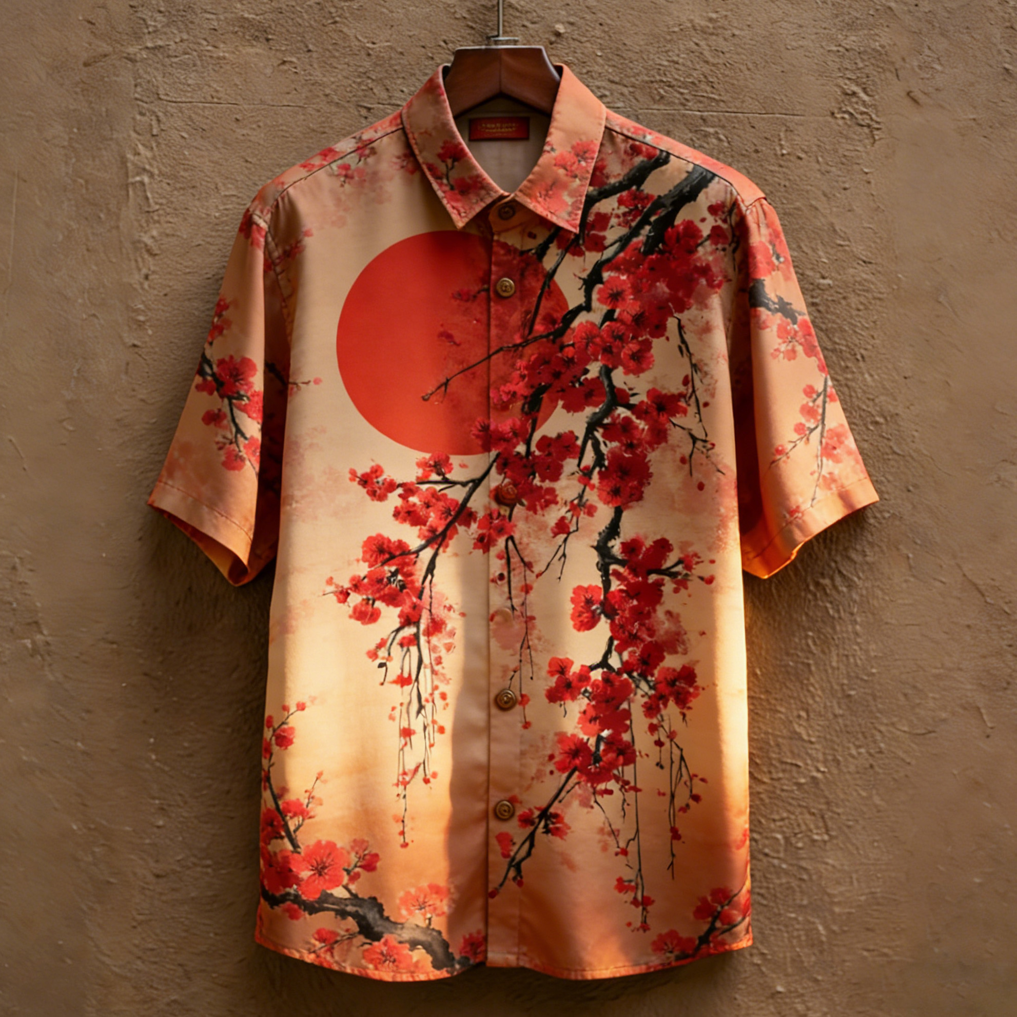 Men's Japanese-style Artistic Floral Print Short-sleeved Shirt  artssus