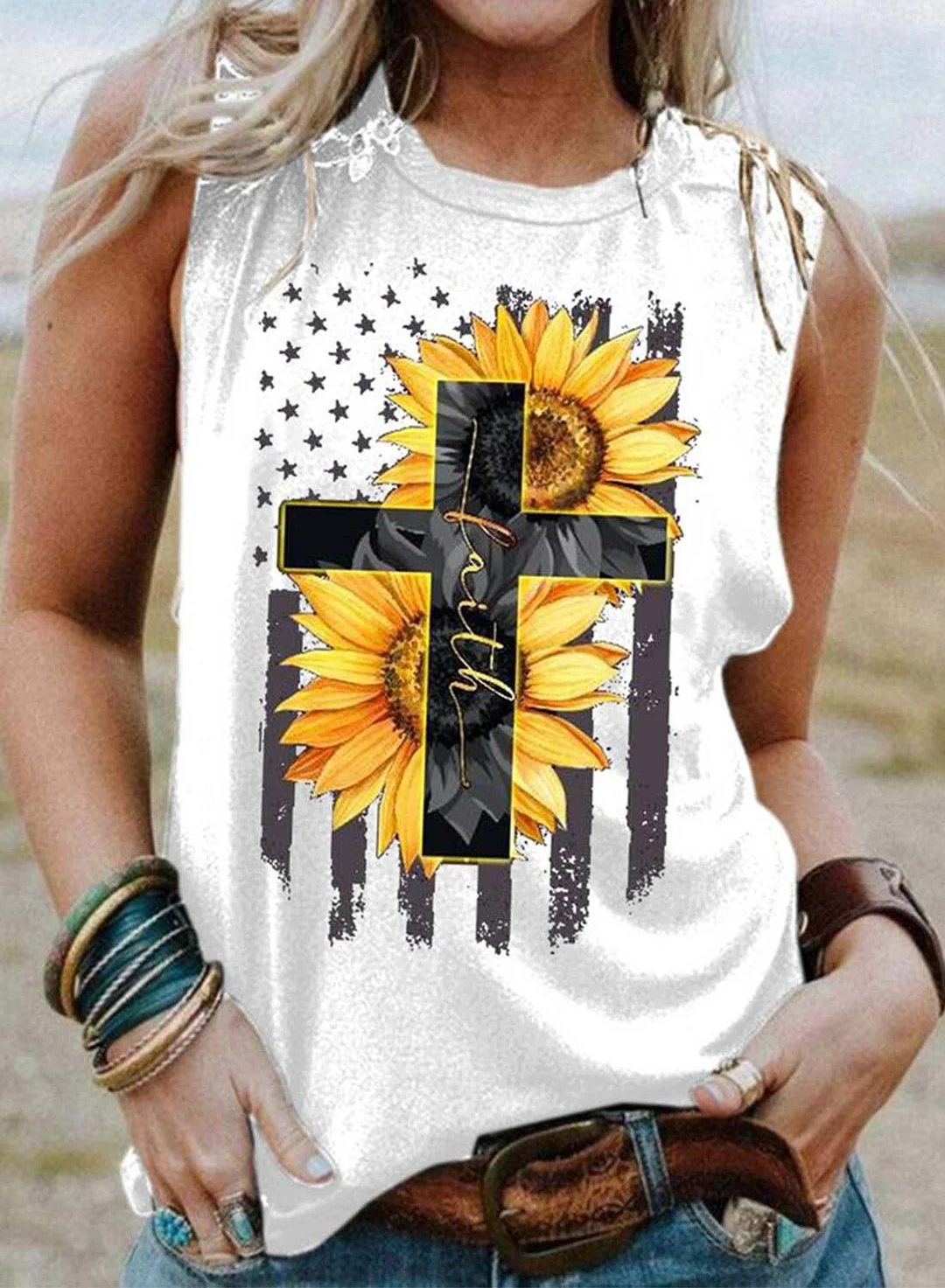 Buzzdaisy Women's Tank Tops Floral Letter Flag Tank Tops