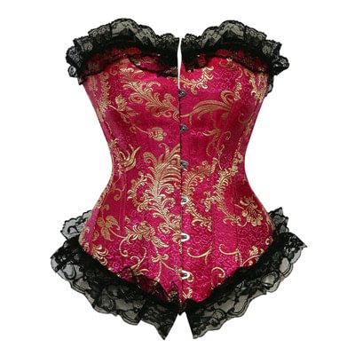 Overbust Red Lace Trim Corset and Bustier PE072