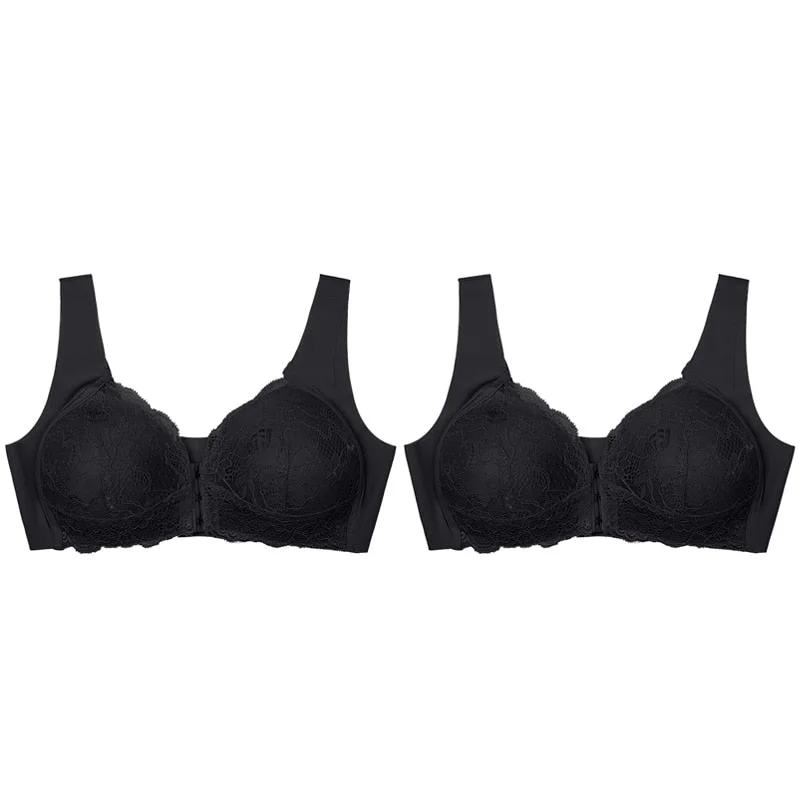 2PCS Sexy Front Closure Bralette Lace Plus Size Bra Push Up Underwear Crop Top M-5XL Seamless Brassiere Female Lingerie