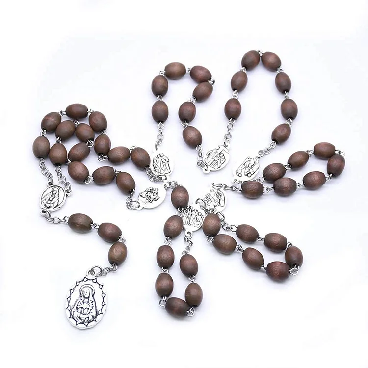 Olivenorma Wood Beads Catholic Rosary Chain Jewelry Necklace
