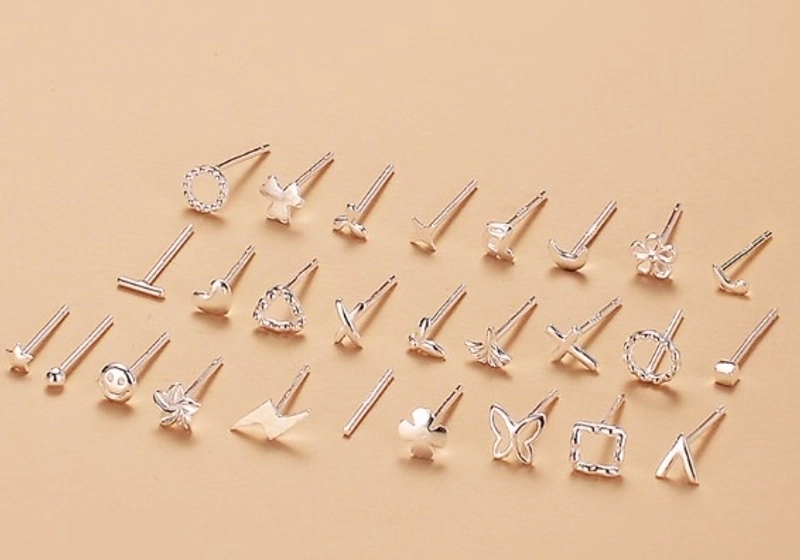 1 Pair 925 Sterling Silver Four Leaf Clover Star Lightning Ear Studs