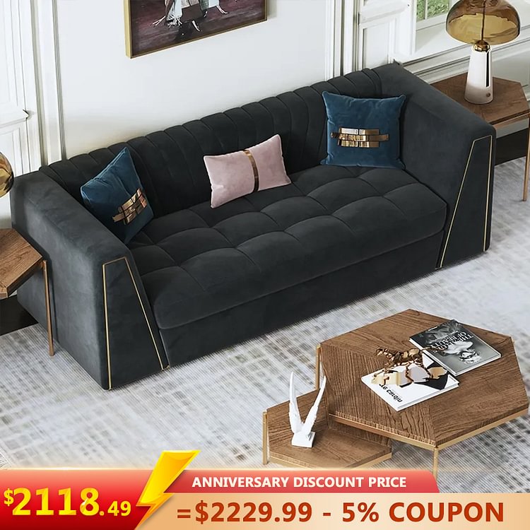 Homemys Modular Velvet Sofa Deep Gray Tufted Upholstery Modern Couch Floor Sofa in Large