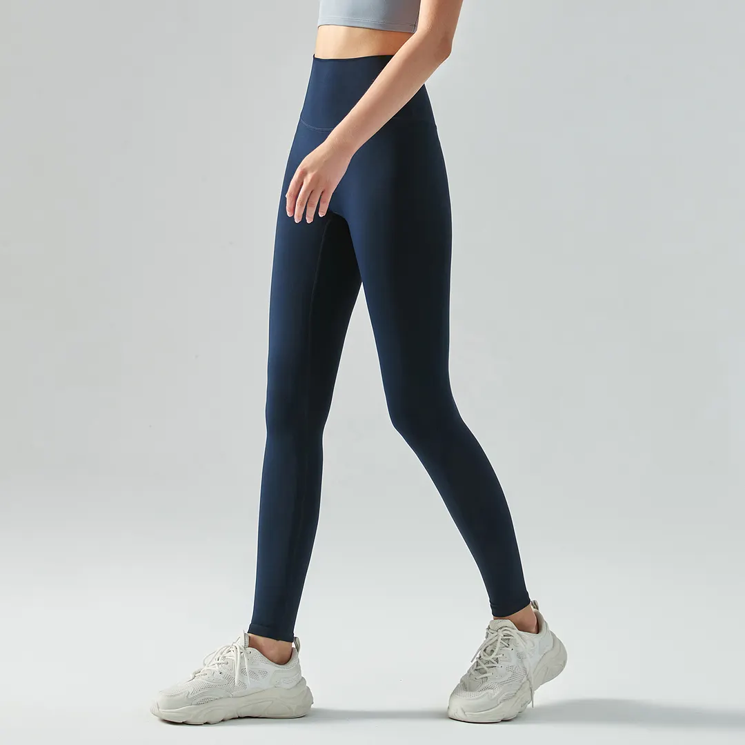 Different types of no camel toe slim fit wide waist bubble peach super stretch tummy control non see through nylon gym yoga pants online shopping on Hergymclothing True Navy