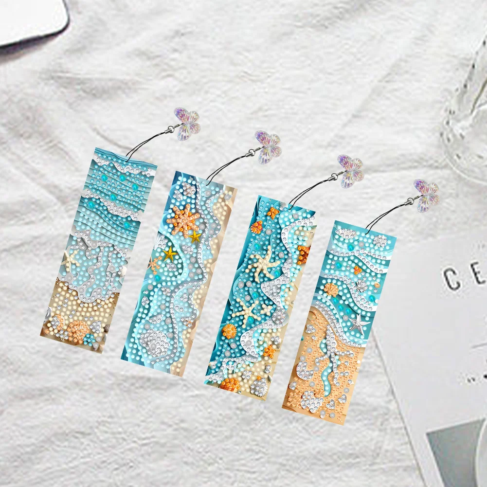 4Pcs DIY Beach Starfish Special Shape Diamond Painting Bookmark Art Project for Book Lovers