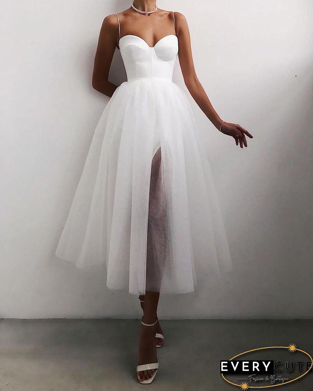 Spaghetti Strap Plain Sheer Mesh Evening Dress P15389