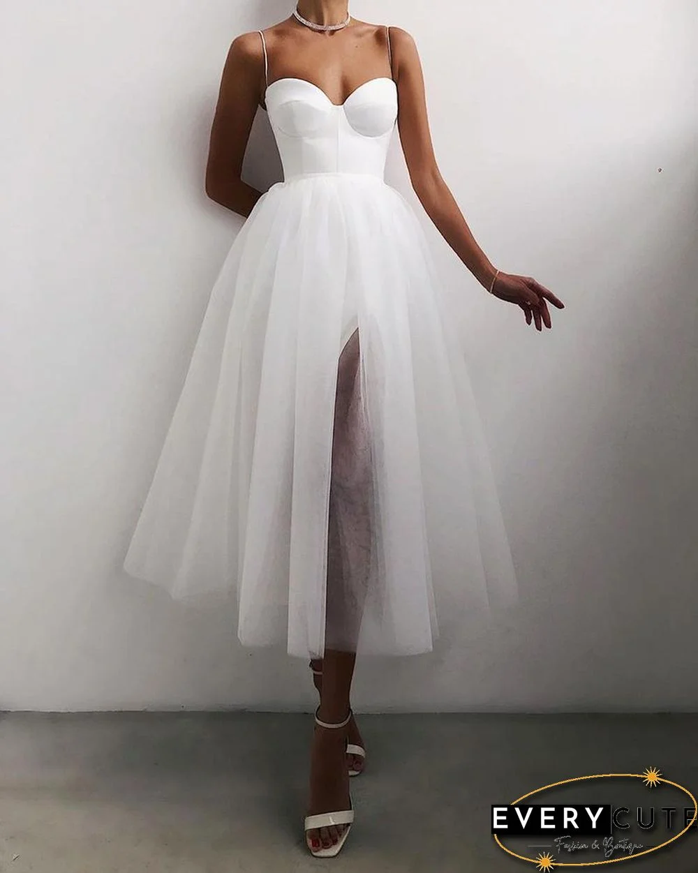 Spaghetti Strap Plain Sheer Mesh Evening Dress P15389